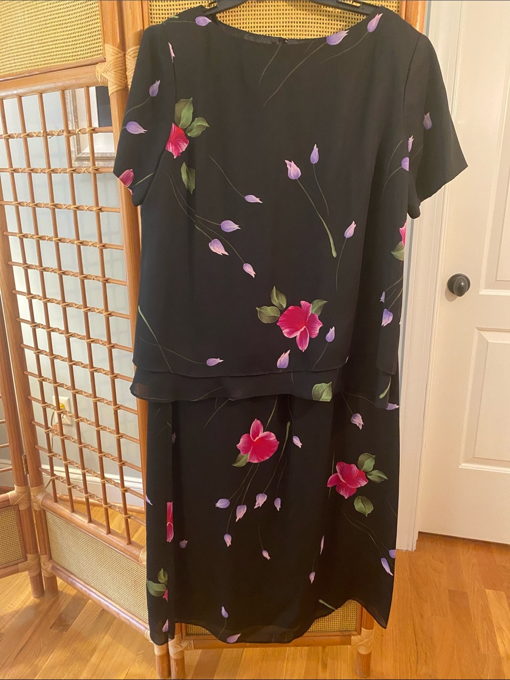 Jessica Howard Black Skirt Set with Pink & Purple Floral Accents